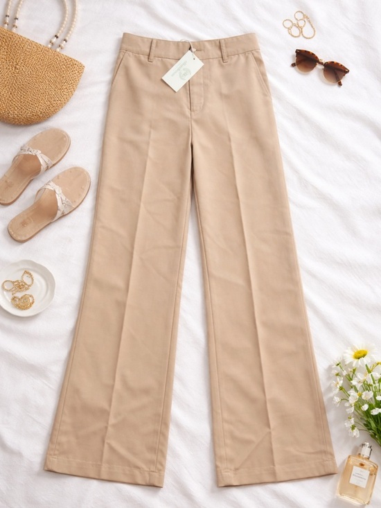 Pants - Beige Wide Leg Trousers - Neutral Chic
